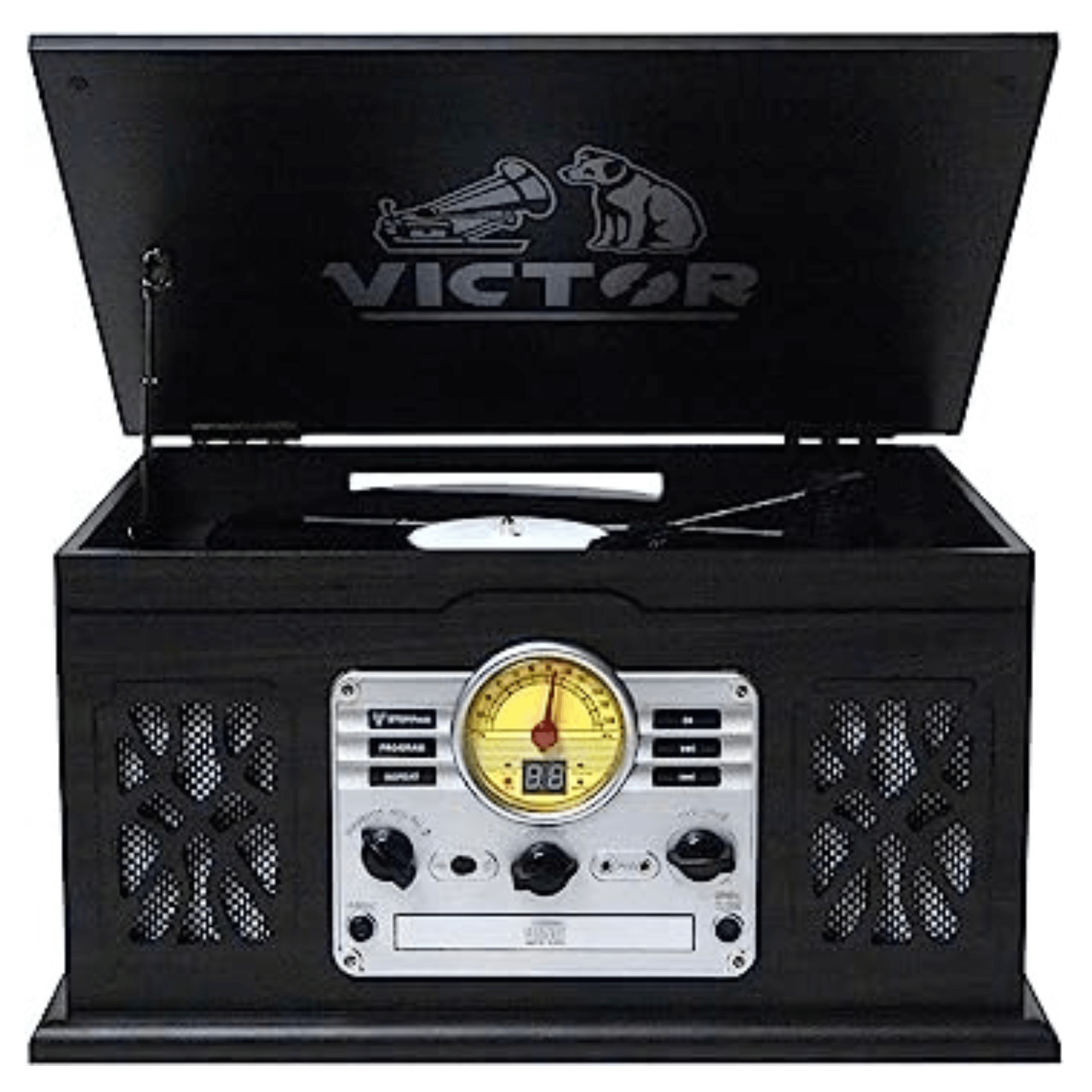 Victor State 7-in-1 Wood Music Center Graphite - Refurbished