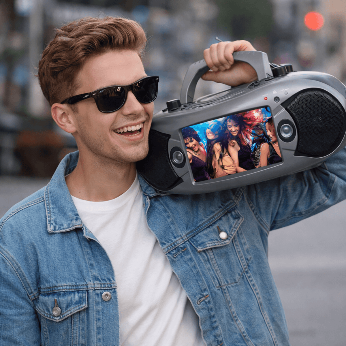 Naxa 7" Bluetooth TV DVD Boombox with Mic Grey - Refurbished - additional product photo