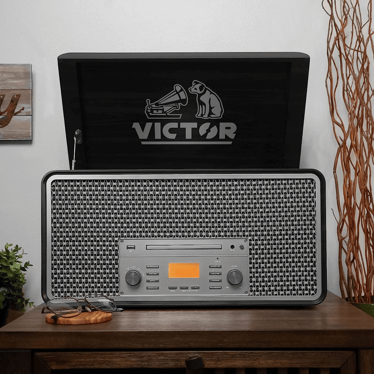 Victor Monument 8-in-1 Wood Music Center Graphite Refurbished - additional product photo