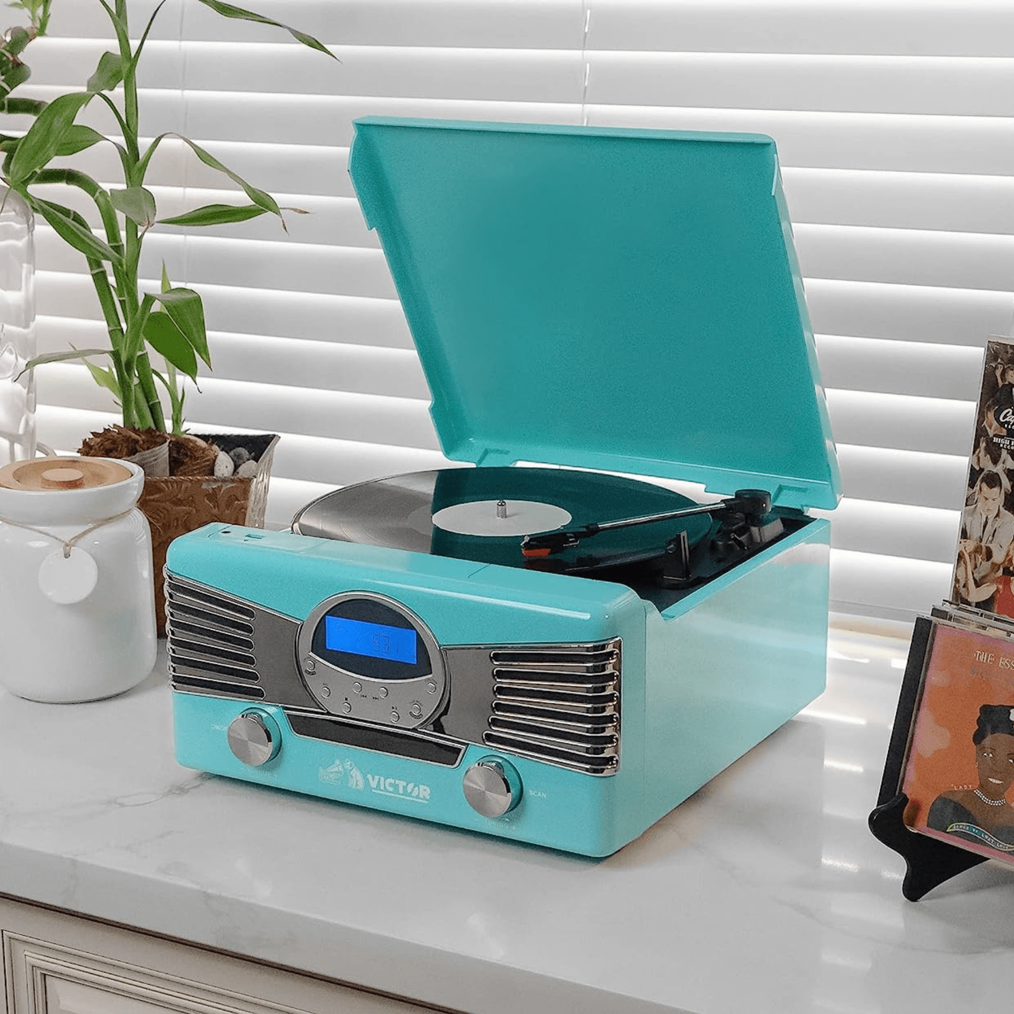 Victor Diner 7-in-1 Turntable Music Center Turquoise - Refurbished