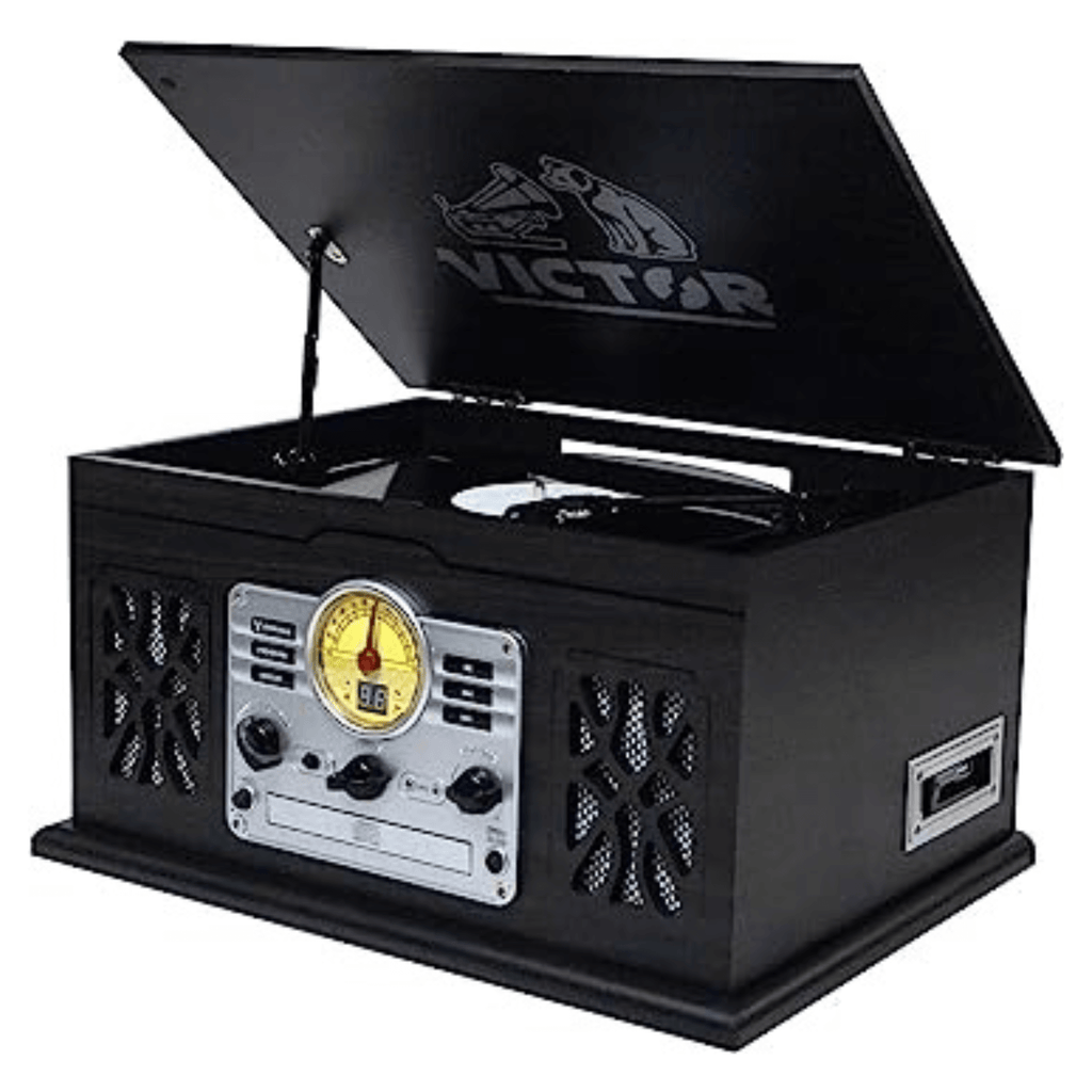 Victor State 7-in-1 Wood Music Center Graphite - Refurbished