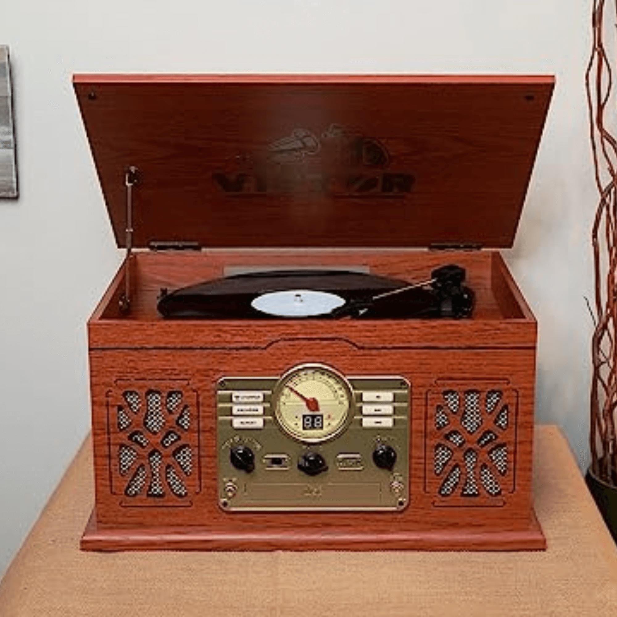Victor State 7-in-1 Wood Music Center Mahogany - Refurbished