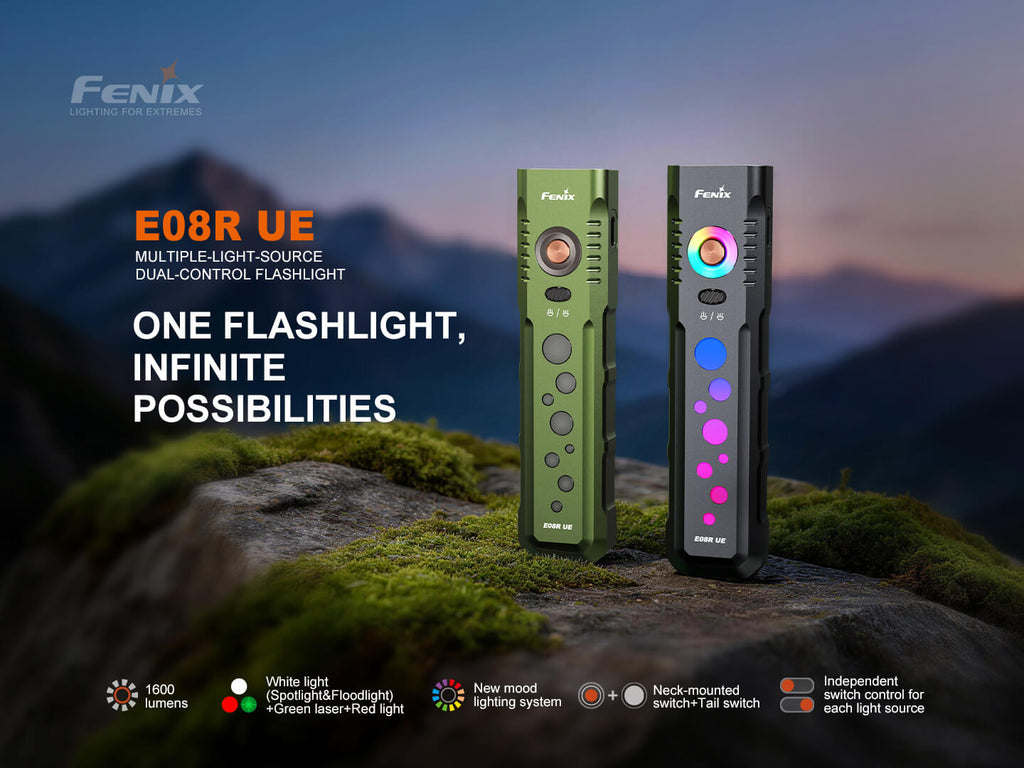 Fenix E08R UE Multi-Light EDC Flashlight With Red Light & Green Laser