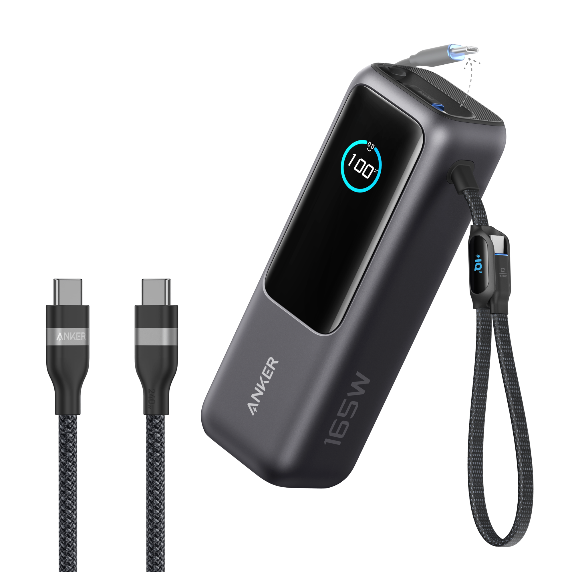 Anker Laptop Power Bank (25K, 165W, Built-In and Retractable Cables)