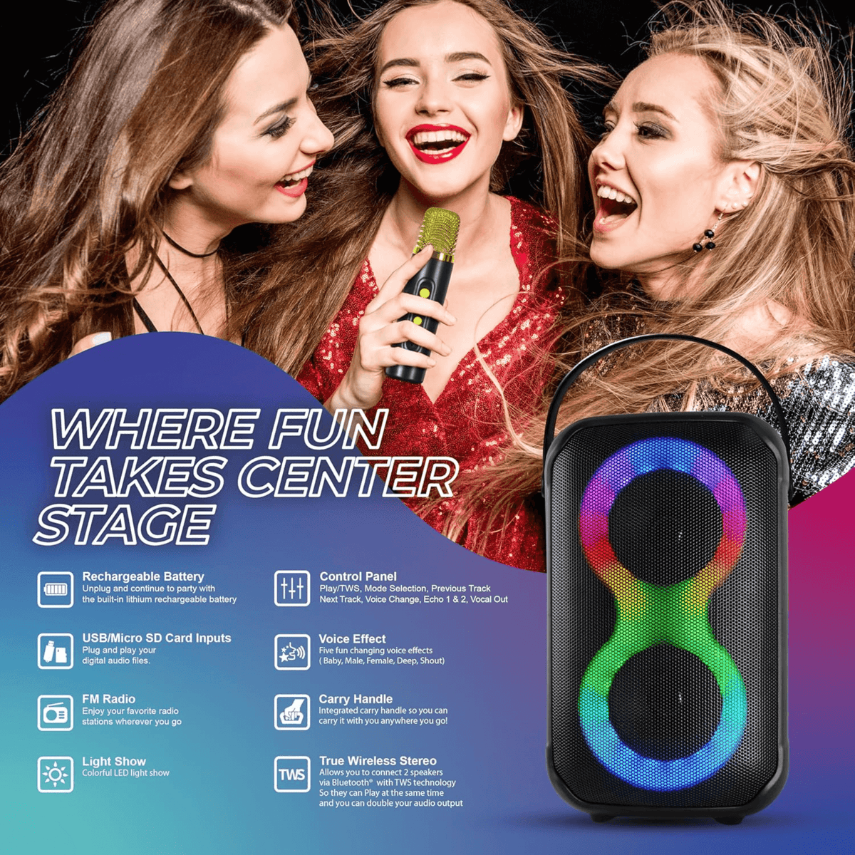 IQ Sound Karaoke Kraze 2x 4-Inch Portable Bluetooth Speaker - additional product photo