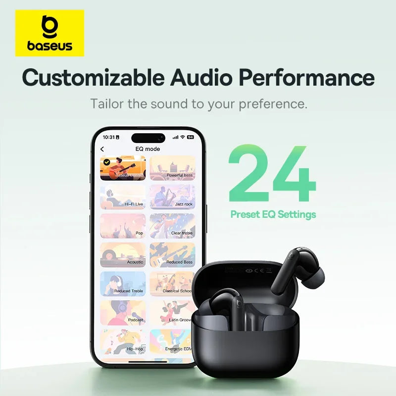 Baseus Bass EP10 NC -43dB Noise Cancelling ANC True Wireless Earbuds Bluetooth 6.0 In-Ear Wireless Earphones 4-Mics ENC Ear buds