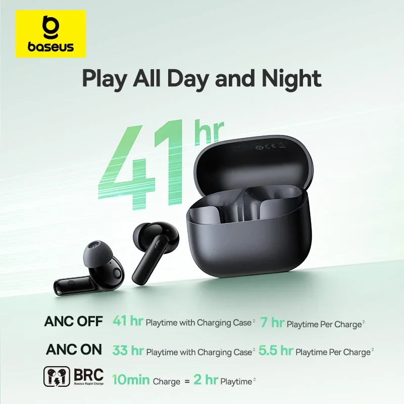 Baseus Bass EP10 NC -43dB Noise Cancelling ANC True Wireless Earbuds Bluetooth 6.0 In-Ear Wireless Earphones 4-Mics ENC Ear buds