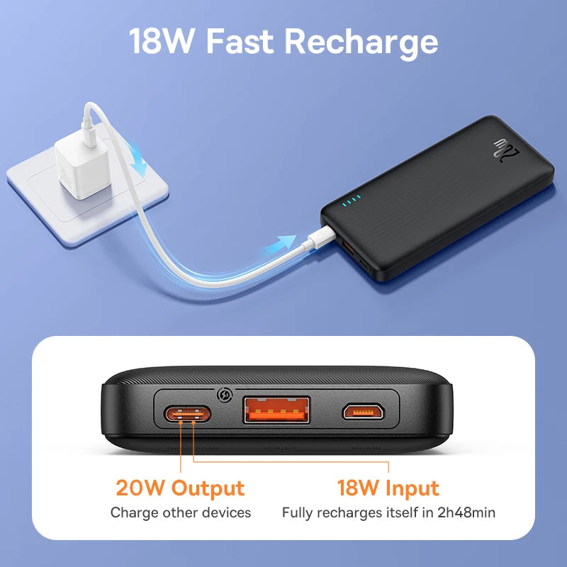 Baseus Airpow 20W Power Bank 20000mAh Fast Charge Powerbank for iPhone 17/16/15/14/13/12 Xiaomi batterie externe