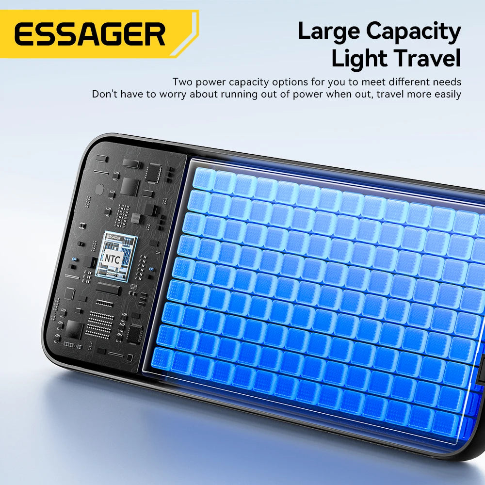 Essager Portable Power Bank 20000mAh with Two Built-in Cables External Battery PD 22.5W Fast Charging For iPhone 17 16 15 Xiaomi