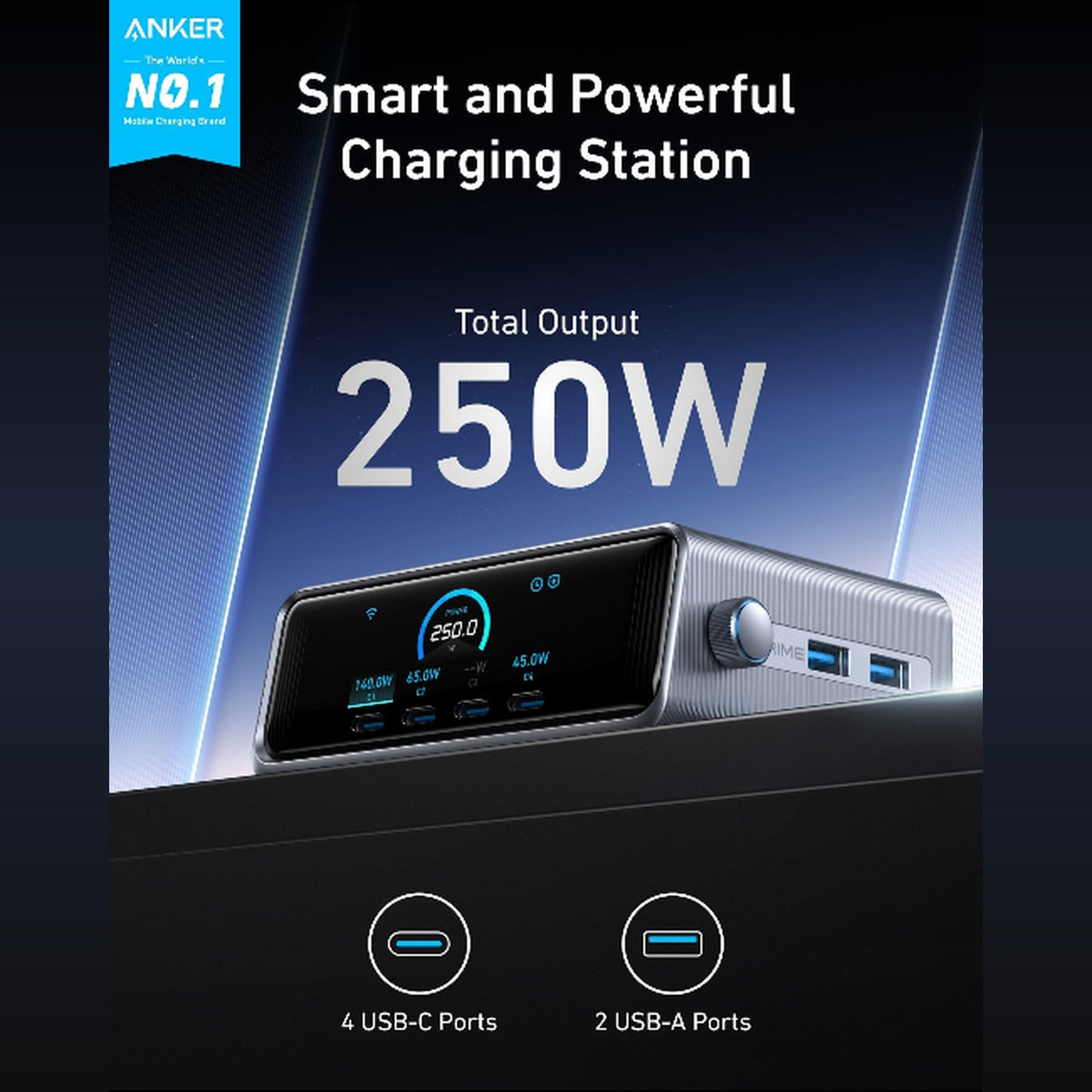 Anker Prime Charger (250W, 6 Ports, GaNPrime)