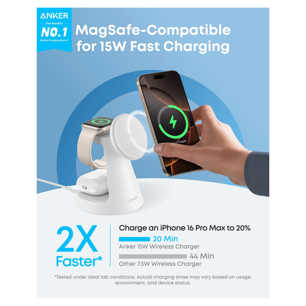 Anker MagGo Wireless Charging Station (3-in-1, Dock Stand)